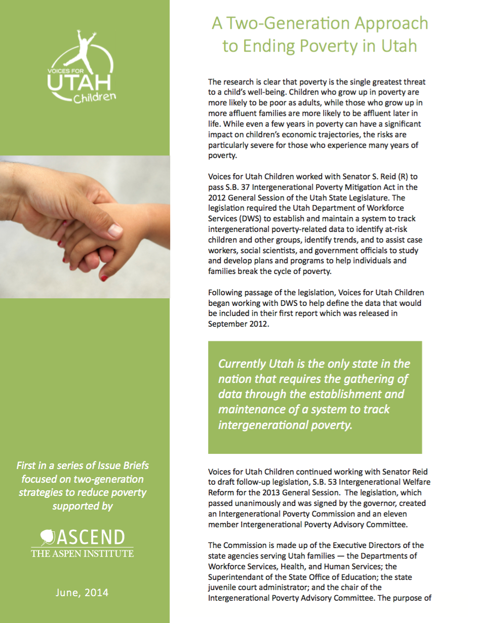 A TwoGeneration Approach to Ending Poverty in Utah Ascend at the